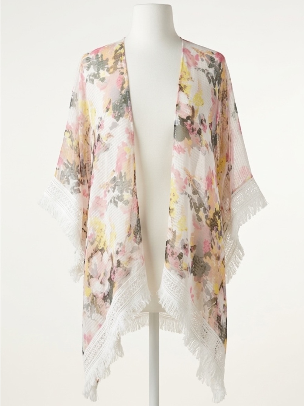 Belk NWT Floral Sheer Boho Lace Fringe Kimono Cardigan Swim Cover Up One Size